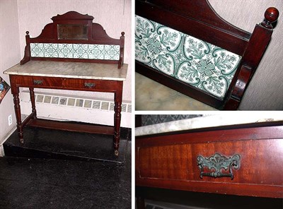 Lot 234 - Victorian Marble Top Tile Back Mahogany Washstand