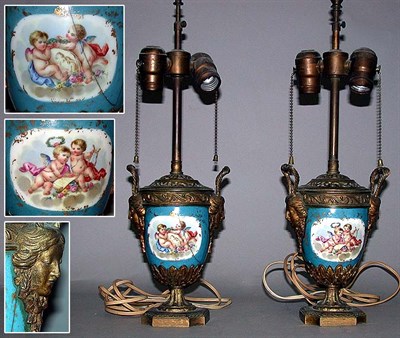 Lot 368 - Pair of Sevres Style Porcelain Urns Each...