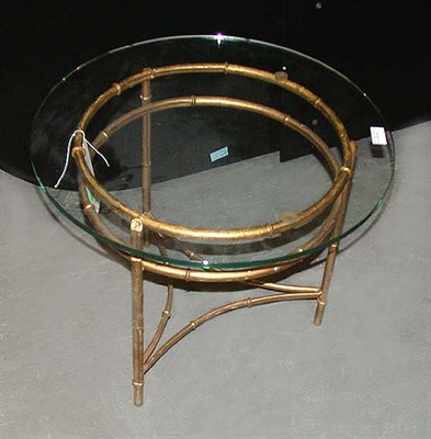 Lot 365 - Faux Bamboo Gilt-Metal Glass Top Occasional Table