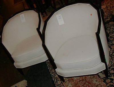 Lot 381 - Pair of Art Deco Black Lacquered Upholstered...