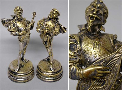 Lot 474 - Pair of Silvered Bronze Figures of Musicians...