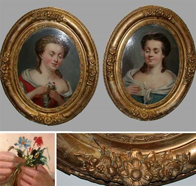 Lot 256 - Pair of Continental Painted Portraits of...
