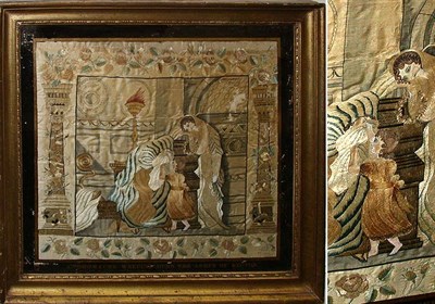Lot 390 - English Silk Needlework Mourning Picture Early...