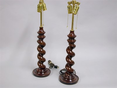 Lot 335 - Pair of Georgian Style Turned Mahogany Lamps