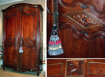 Lot 348 - Provincial Louis XV Fruitwood Armoire Fitted...