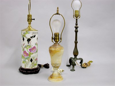 Lot 245 - Group of Three Porcelain, Alabaster and Brass...