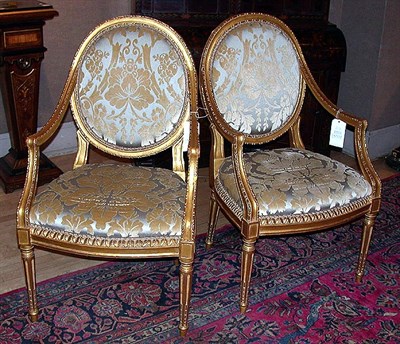 Lot 261 - Pair of Louis XVI Style Upholstered Gilt-Wood...