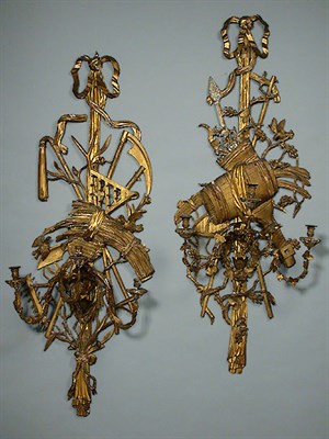 Lot 244 - Pair of Louis XVI Style Gilt-Wood Three-Light...