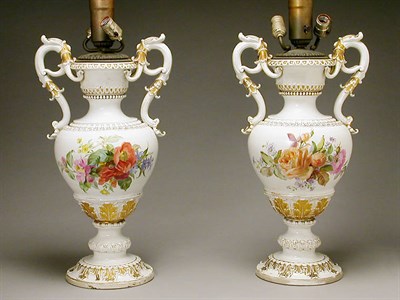 Lot 284 - Pair of Meissen Porcelain Two-Handled Urns