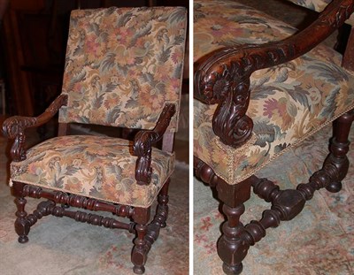Lot 311 - Flemish Upholstered Walnut High Back Armchair