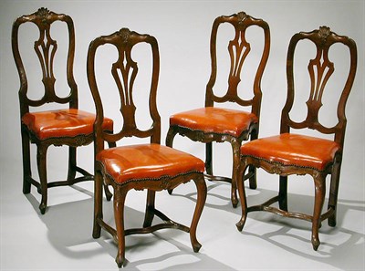 Lot 191 - Set of Ten Italian Rococo Walnut Dining Chairs...