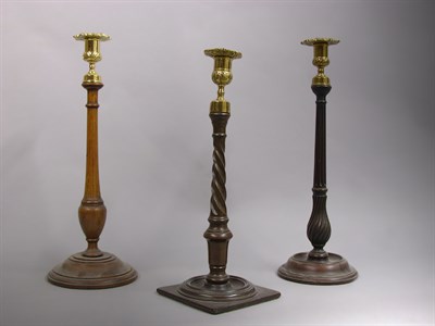 Lot 350 - Group of Three Pairs of Treen Candlesticks