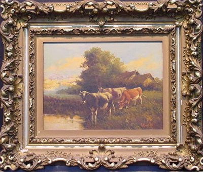 Lot 12 - A. Bonille 20th Century COWS WATERING Signed A....