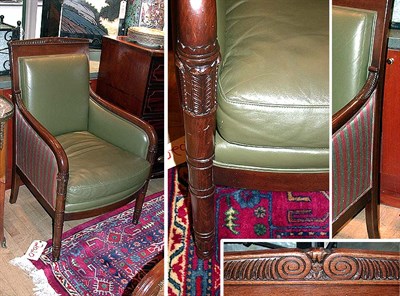 Lot 597 - Pair of Empire Style Upholstered Mahogany...