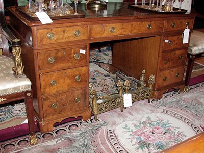 Lot 276 - Victorian Leather Inset Burl-Wood Pedestal Desk