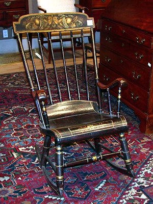 Lot 234A - Paint Decorated and Tiger Maple Rocking Chair