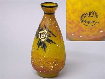 Lot 270 - Delatte Enameled Glass Vase Of teardrop form,...