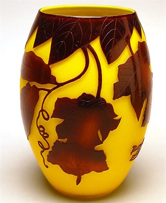 Lot 214 - Delatte Cameo Glass Vase Of ovoid form,...