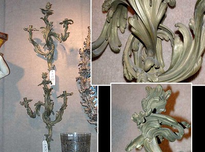 Lot 589 - Pair of Louis XV Style Bronze Three-Light...