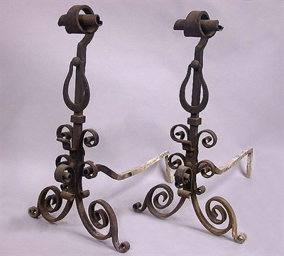 Lot 714 - Pair of Victorian Wrought Iron Andirons Height...