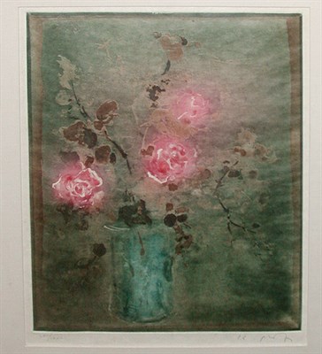 Lot 120 - Kaiko Moti [VASE OF ROSES] Color aquatint,...