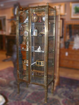 Lot 424 - Arts and Crafts Brass and Glass Two-Door...
