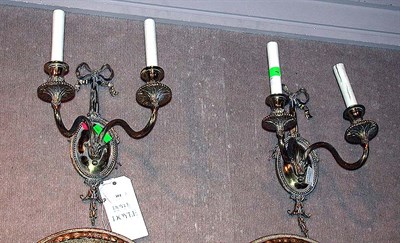 Lot 484 - Pair of Georgian Style Gilt-Brass Two-Light...