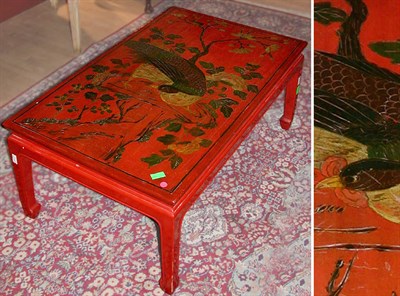 Lot 500 - Red Lacquered Chinoiserie Decorated Low Table
