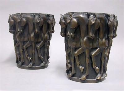 Lot 369 - Pair of Art Deco Bronze Cachepots Of flaring...