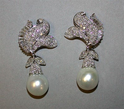 Lot 418 - Pair of Diamond and Cultured Pearl Earclips...