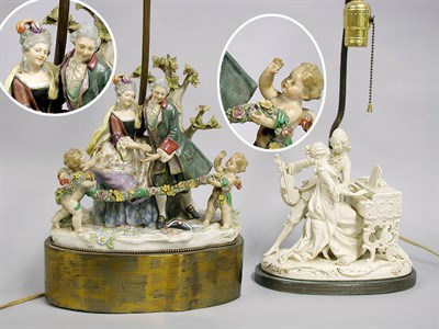 Lot 333 - Two German Porcelain Figural Lamps