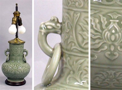 Lot 337 - Celadon Glazed Pottery Lamp