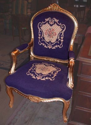 Lot 369 - Pair of Louis XV Style Upholstered Gilt Carved...