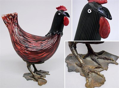 Lot 391 - Venini Bronze Mounted Glass Rooster Fulvio...
