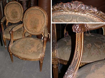 Lot 658 - Pair of Louis XVI Style Gilt-Wood Fauteuils...