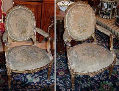Lot 660 - Pair of Louis XVI Style Gilt-Wood Fauteuils...