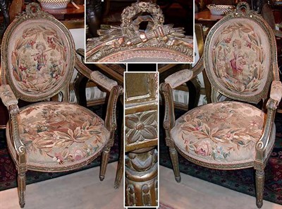 Lot 661 - Pair of Louis XVI Style Gilt-Wood Fauteuils...
