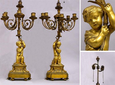 Lot 632 - Pair of Louis XVI Style Gilt-Bronze Six-Light...