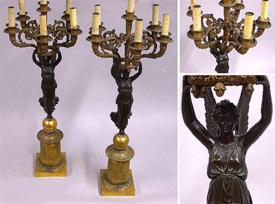 Lot 156 - Pair of Empire Style Gilt and Patinated-Bronze...