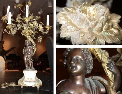 Lot 192 - Louis XVI Style Bronze and Marble Figural Five-...