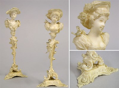 Lot 253 - Pair of Continental Art Nouveau Ivory Busts...