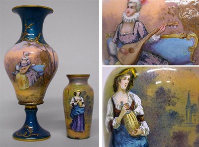 Lot 605 - Two Viennese Enamel Vases Height of taller 7...