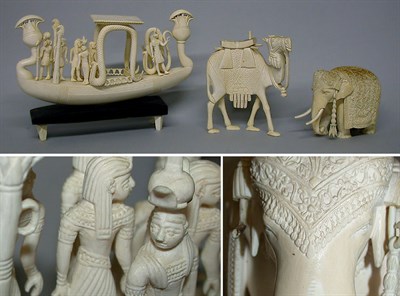 Lot 607 - Three African Ivory Figural Groups Largest 11...