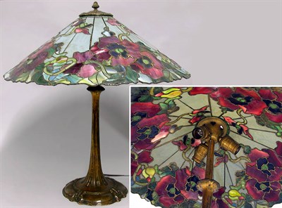 Lot 281 - Art Nouveau Leaded Glass Lamp The shade...