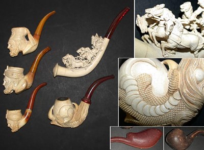 Lot 693 - Group of Five Meerschaum Pipes together with...