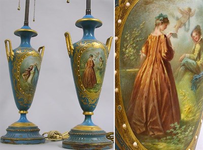 Lot 664 - Pair of Sevres Style Porcelain Lamps Height 15...