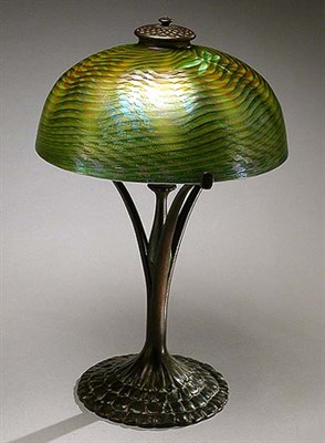 Lot 256 - Tiffany Studios Bronze and Favrile Glass Desk...