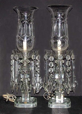 Lot 123 - Pair of Colorless Glass Candlesticks with...