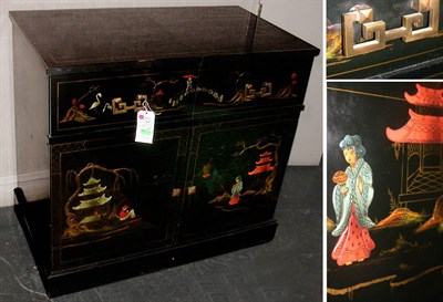 Lot 132 - Art Deco Black Lacquered Chinoiserie Decorated...