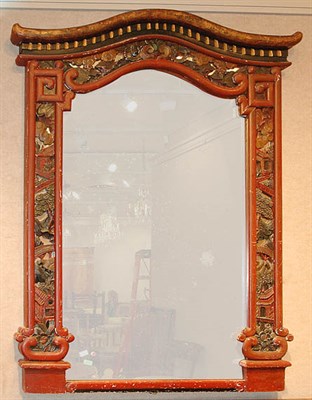 Lot 1285 - Asian Red Painted Mirror Height 6 feet 2...